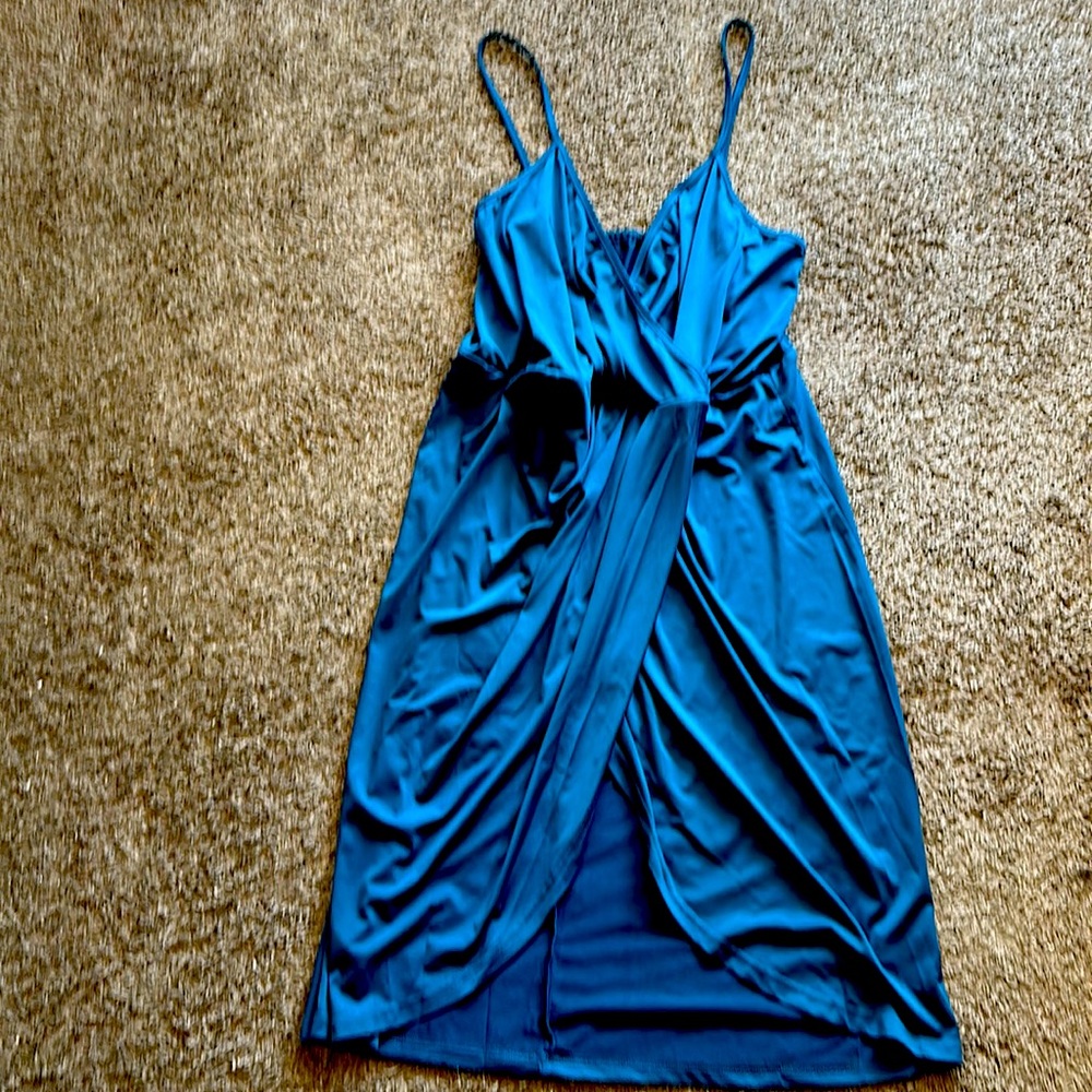 Sexy low cut blue evening dress